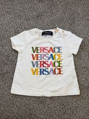 Versace White Kids Tee with Rainbow Logo Stack